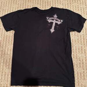 Y2k black affliction cross skull wing short sleeve T...
